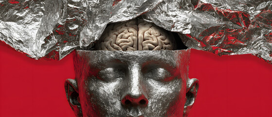 Anatomical head with exposed brain technology minimalist