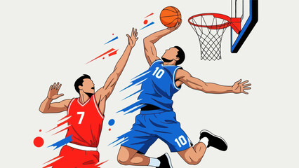 Fototapeta premium Basketball action players jumping to score in a dynamic vector illustration