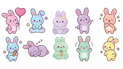 Cute Pastel Jelly Bunny Vector Sticker Set on White Background  Kawaii Rabbit Clipart, cute bunny, pastel bunny, kawaii rabbit, jelly bunny, bunny vector, bunny clipart, rabbit vector, cartoon bunny,  © TalalAhmad
