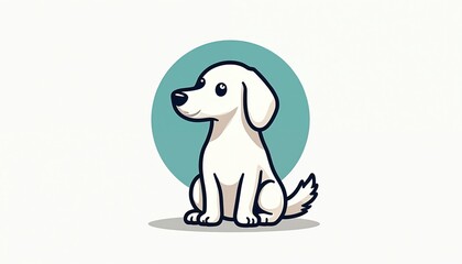 Fototapeta premium Simple line art icon of a white dog sitting in front of a teal circle. The illustration has clean, modern lines suitable for branding or digital interfaces.