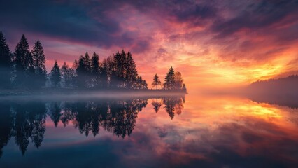 Fototapeta premium Serene Lake Reflection at Dusk