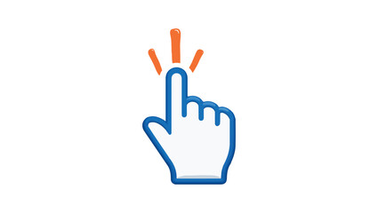 Fototapeta premium 3D Hand Cursor Vector – Click Gesture Icon on White Background UI & Tech Clipart, hand cursor, click icon, 3D pointer, digital interaction, blue outline hand, white finger tap, orange click lines, 