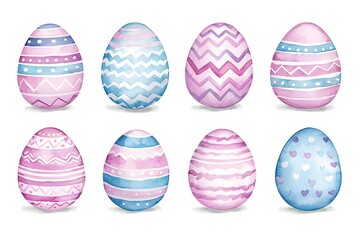 Decorative Easter Eggs in Soft Pastel Colors with Unique Patterns and Designs