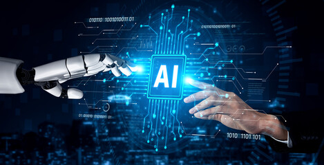 AI brain processes big data with generative AI, LLMs, and machine learning to support business...