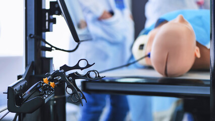 Robotic surgical instruments training simulation with mannequin for medical students