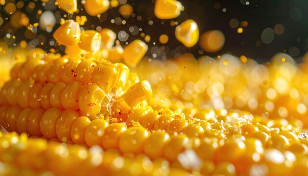 Golden Corn Kernel Cascade Close Up Sweetness and Freshness Abundance Harvest