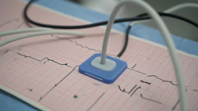 Medical EKG or ECG paper with electrode and cables electrocardiogram heart animated