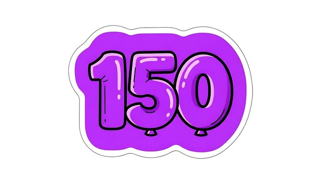 Vibrant purple number 150 celebrating a significant milestone with a charming and festive balloon-style design