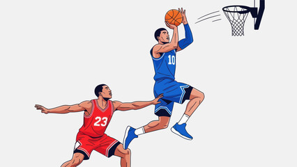 Basketball player shoots the ball towards the hoop in vector illustration © Depadepo