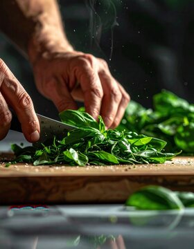 Preparing Fresh Basil Leaves For Culinary Creation Healthy Cooking Concept Photography