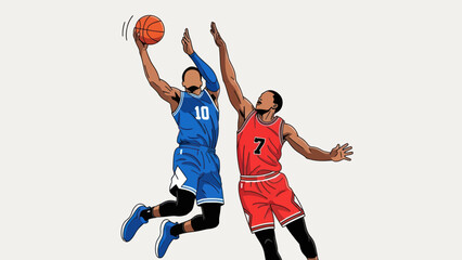 Fototapeta premium Basketball players in action a dynamic illustration of sports and competition