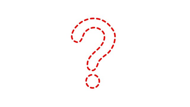 Red question mark animation set, dotted and solid, and hand-drawn query symbols on a white background, conceptual help and support motion graphics, faq design