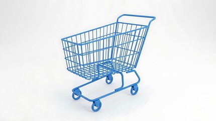 Blue shopping cart with four wheels isolated on clean background