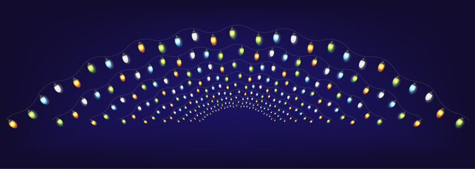 Christmas lights. Colorful garland. Set of Christmas light strings. Christmas light bulbs for decoration .Christmas garland seamless website desgin