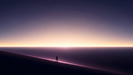 Spiritual journey at sunset a person's silhouette on a hill overlooking a serene landscape