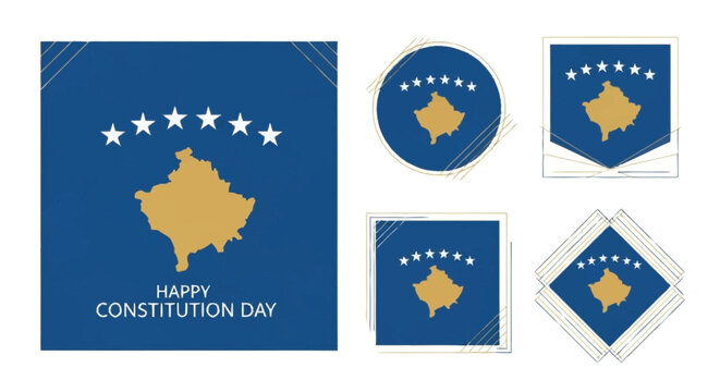 Kosovo constitution day greeting cards with map and stars