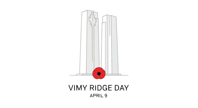 Vimy Ridge Day monument with red poppy April 9