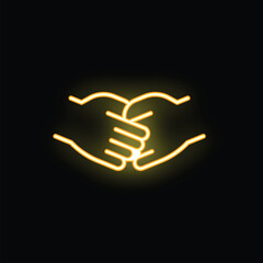 Fototapeta premium Neon sign of two hands shaking, creating a strong visual with a black background