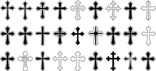 Fototapeta premium Detailed Religious Cross Icon Set for Spiritual Art and Tattoo Design