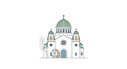 White church with green domes and Easter egg architecture © SnappyDesigns