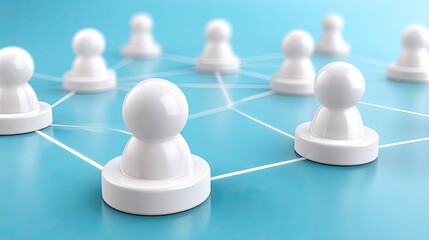 Obraz premium A network shows user icons linked to a central target icon on a blue background to illustrate marketing and human resource ideas