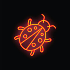 Obraz premium Bright red neon sign is glowing in the dark, taking the shape of a ladybug