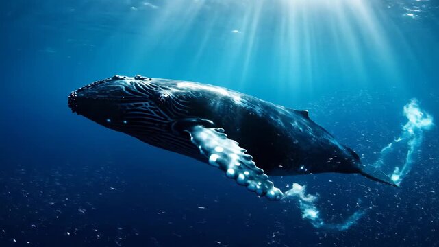 Majestic Humpback Whale Underwater - A Glimpse into Ocean Life.