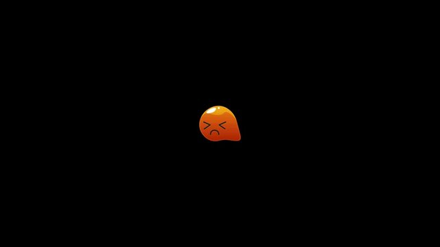 Sad orange emoji with closed eyes on black background