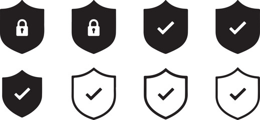 Obraz premium Set of security shield icons with various protection and privacy symbols. 