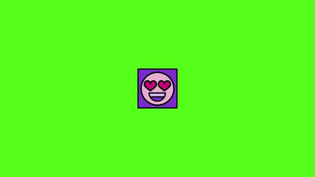 Smiling face with heart eyes on purple background green screen