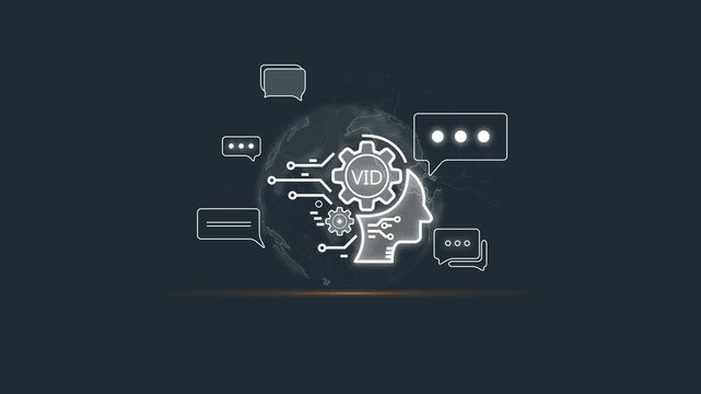 Intelligence Technology Concept with Human Head and Chat Bubbles Global Communication Network