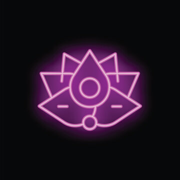 Vibrant neon purple ajna chakra symbol is glowing on a black background, representing intuition, awareness, and spiritual insight
