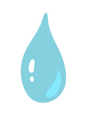 Vector illustration of a blue water drop with glossy highlights. Flat isolated object for hydration and freshness.