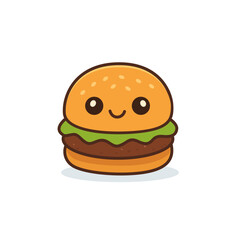 Kawaii Happy Burger Character Vector Design