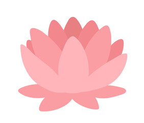 Vector illustration of pink lotus flower with soft petals. Flat botanical and spa object, isolated.