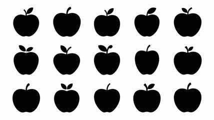 Collection of twenty black and white apple icons arranged neatly in four rows isolated on white background, Vector, illustration
