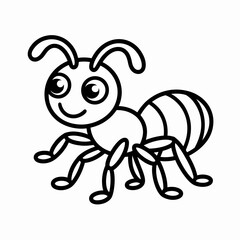 A cheerful cartoon ant with expressive eyes and a friendly stance isolated on white background, Vector, illustration