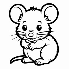 A playful cartoon mouse sitting upright with a curious expression isolated on white background, Vector, illustration