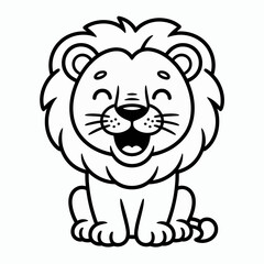 A whimsical cartoon lion sitting calmly with an open mouth and a relaxed posture. isolated on white background, Vector, illustration