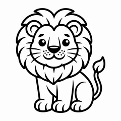 A stylized illustration of a lion sitting calmly in a minimalist design isolated on white background, Vector, illustration