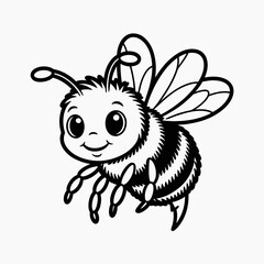 A cheerful cartoon bee with wings spread out and smiling face isolated on white background, Vector, illustration