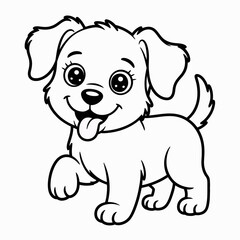 A cheerful cartoon puppy sitting and looking up with a wagging tail isolated on white background, Vector, illustration