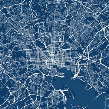 Baltimore City Map discover the elegant simplicity of meticulous blueprint linework showcasing an ordered architectural urban grid in this high resolution monochrome raster image, emphasizing refined.