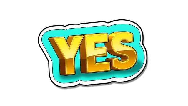 A shiny gold YES sign on a teal background with white outline