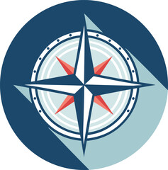Compass navigation vector illustration in flat style. Round compass icon with directional needle and cardinal marks. Travel, GPS, location and navigation concept suitable for mobile apps, maps, touris