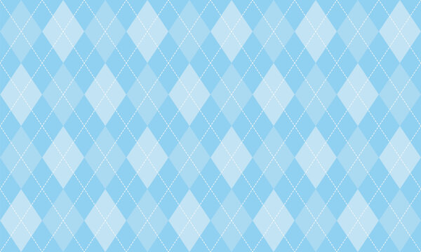 Seamless icy pastel argyle pattern, harlequin diamond background in sky blue and pale cyan suitable for kids and baby products