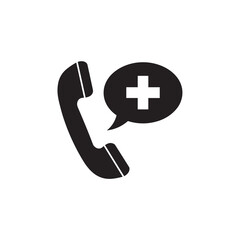 Obraz premium Telephone handset with medical cross speech bubble silhouette vector artwork for emergency healthcare call 