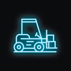 Obraz premium Blue neon sign of a forklift carrying boxes, perfect for illustrating warehouse and industrial concepts