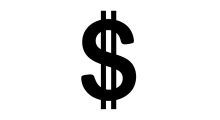Obraz premium Bold black dollar sign symbol, isolated on a pure white background, representing money, finance, and currency.