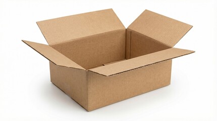 Open cardboard box on white background for shipping and delivery
